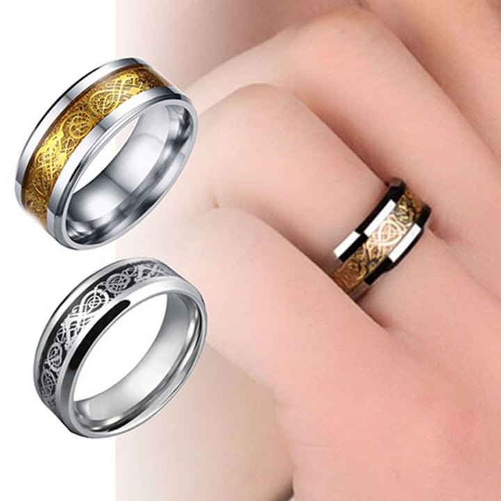 Unisex Dragon Pattern Titanium Steel Non-Fading Ring Wedding Band Jewelry Gift Image 1