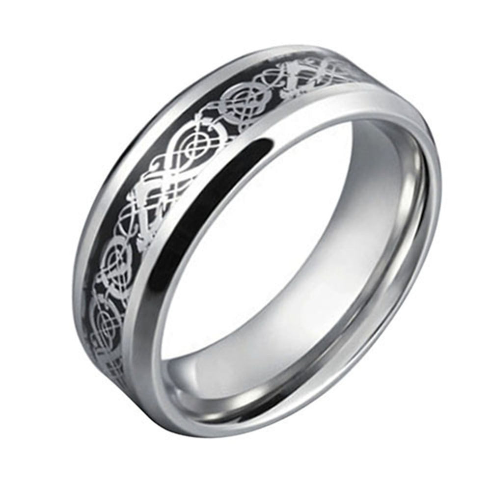 Unisex Dragon Pattern Titanium Steel Non-Fading Ring Wedding Band Jewelry Gift Image 2