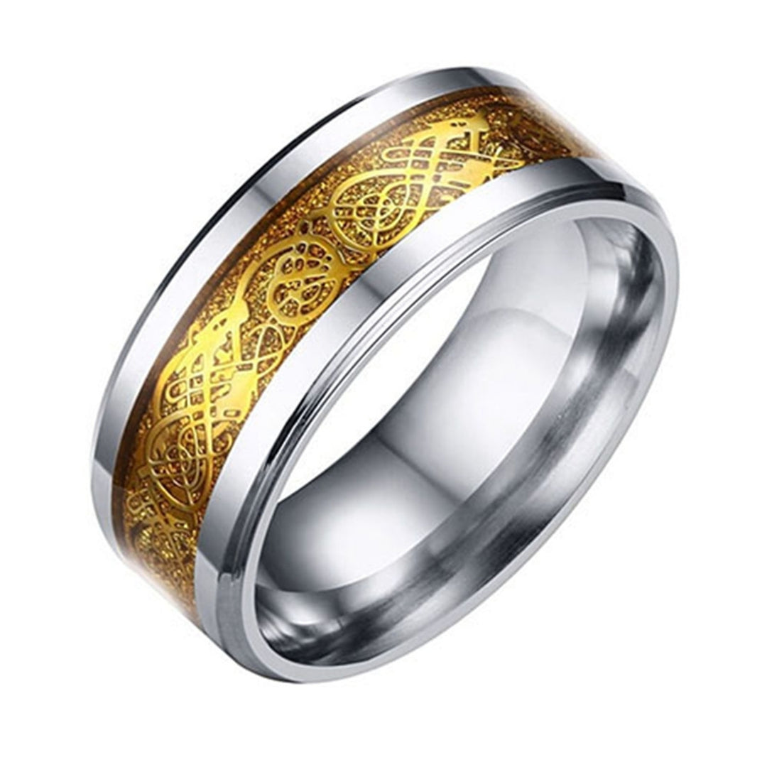 Unisex Dragon Pattern Titanium Steel Non-Fading Ring Wedding Band Jewelry Gift Image 3