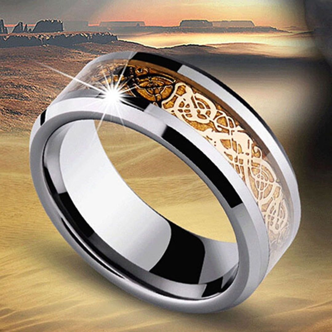 Unisex Dragon Pattern Titanium Steel Non-Fading Ring Wedding Band Jewelry Gift Image 4