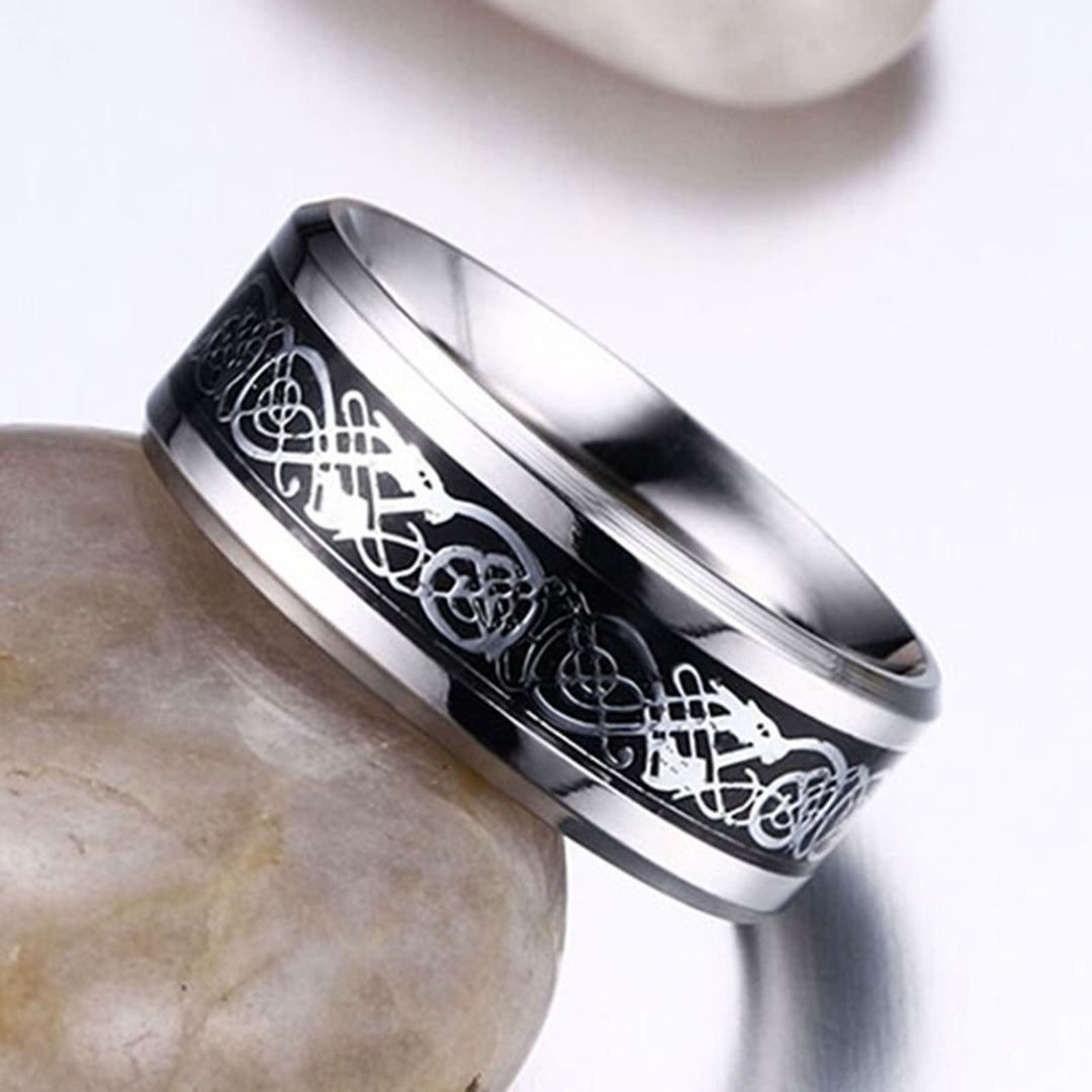 Unisex Dragon Pattern Titanium Steel Non-Fading Ring Wedding Band Jewelry Gift Image 6