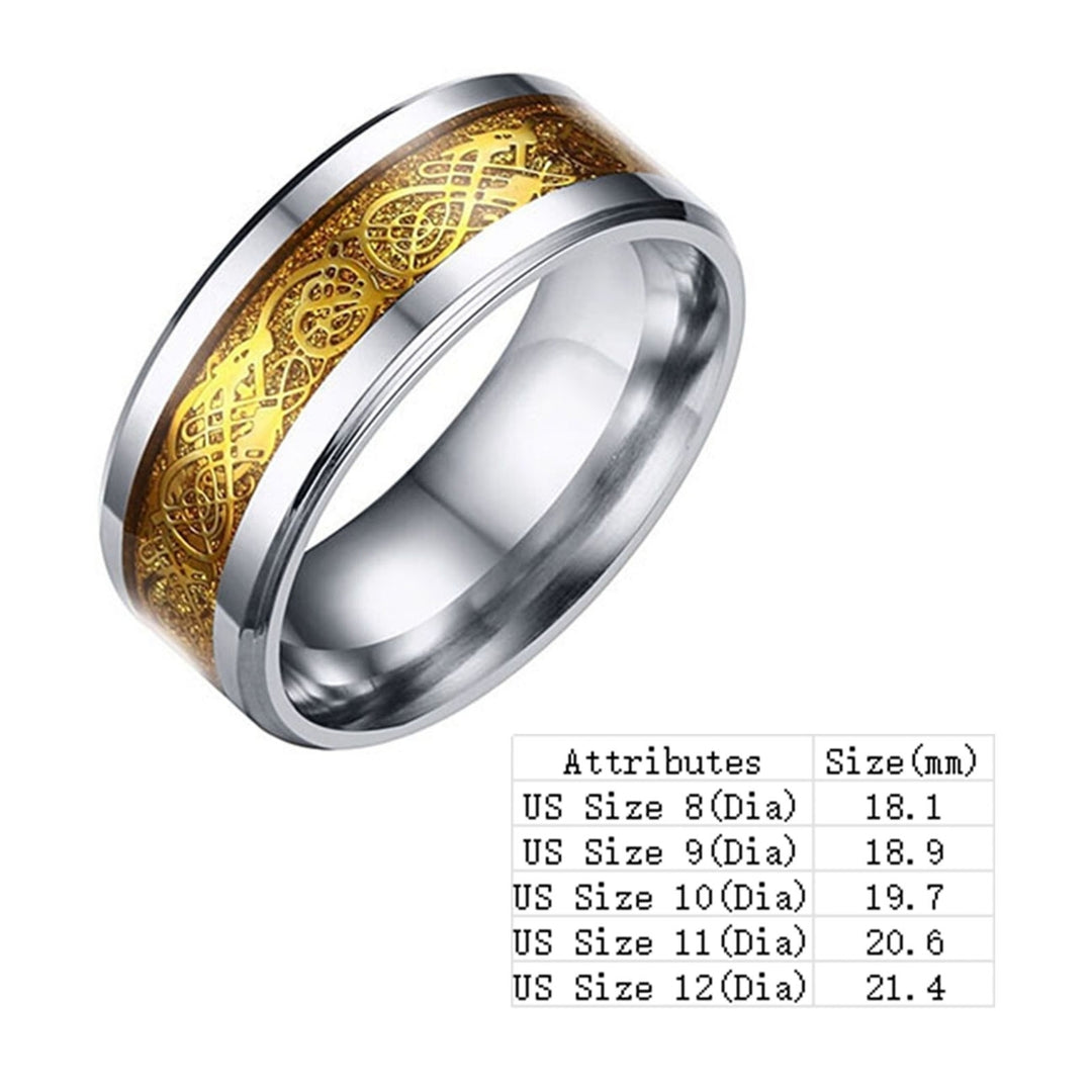 Unisex Dragon Pattern Titanium Steel Non-Fading Ring Wedding Band Jewelry Gift Image 7