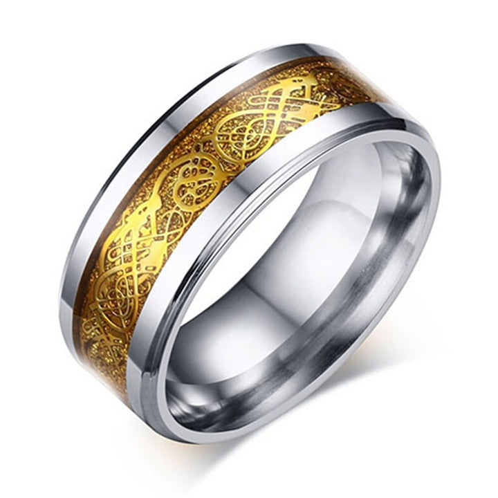 Unisex Dragon Pattern Titanium Steel Non-Fading Ring Wedding Band Jewelry Gift Image 8