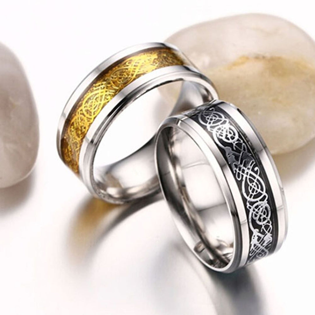 Unisex Dragon Pattern Titanium Steel Non-Fading Ring Wedding Band Jewelry Gift Image 9