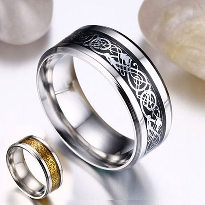 Unisex Dragon Pattern Titanium Steel Non-Fading Ring Wedding Band Jewelry Gift Image 10