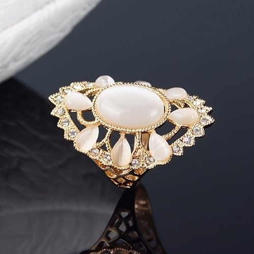 Womens Fashion Big Ellipse Opal Rhinestone Hollow Decor Party Ring Gift Jewelry Image 9