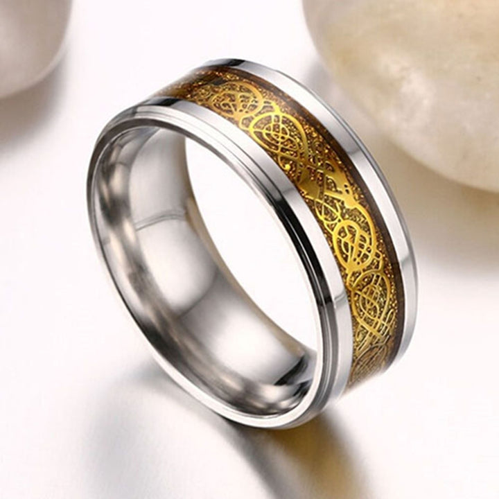 Unisex Dragon Pattern Titanium Steel Non-Fading Ring Wedding Band Jewelry Gift Image 11
