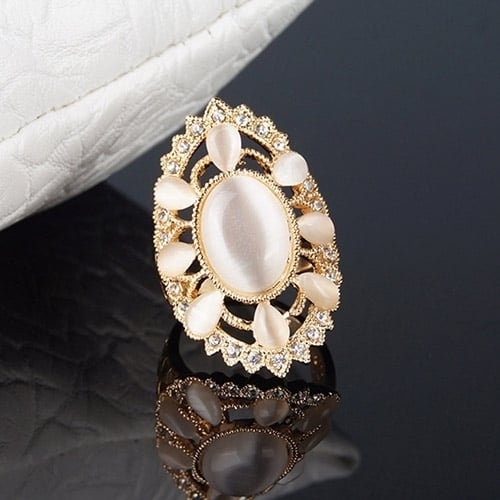 Womens Fashion Big Ellipse Opal Rhinestone Hollow Decor Party Ring Gift Jewelry Image 10