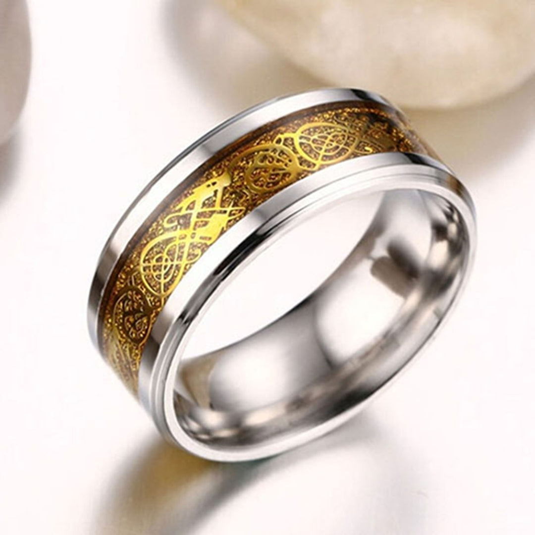 Unisex Dragon Pattern Titanium Steel Non-Fading Ring Wedding Band Jewelry Gift Image 12