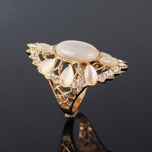 Womens Fashion Big Ellipse Opal Rhinestone Hollow Decor Party Ring Gift Jewelry Image 12