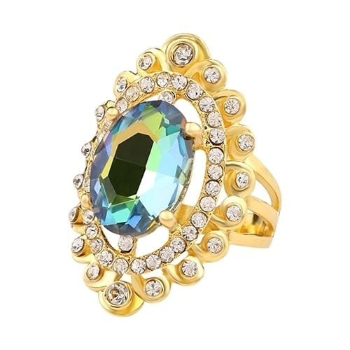 Women Rainbow Color Big Ellipse Glass Rhinestone Hollow Party Ring Gift Jewelry Image 1