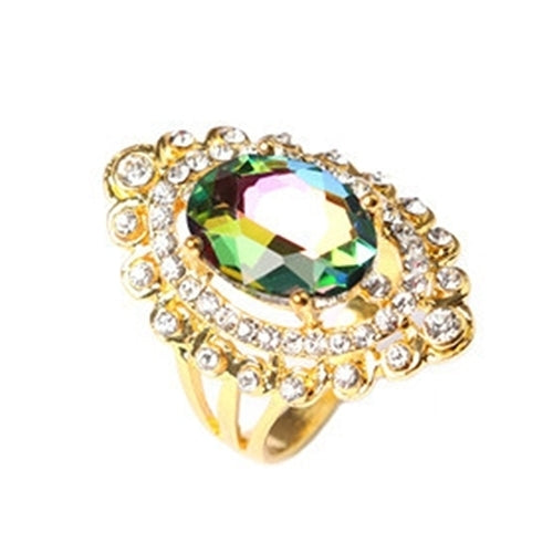 Women Rainbow Color Big Ellipse Glass Rhinestone Hollow Party Ring Gift Jewelry Image 6