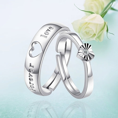 Unisex Fashion Hollow Heart Silver Plated Lovers Couple Open Band Ring Jewelry Image 1