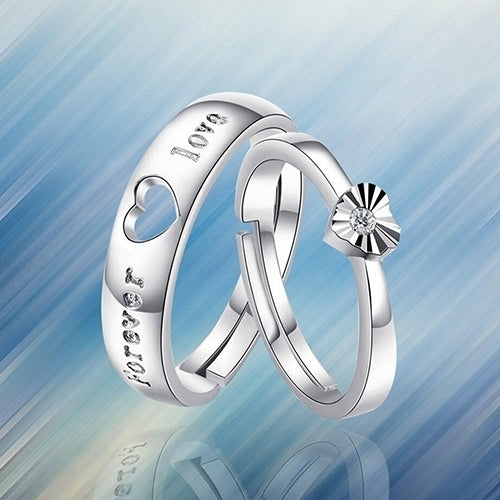 Unisex Fashion Hollow Heart Silver Plated Lovers Couple Open Band Ring Jewelry Image 4