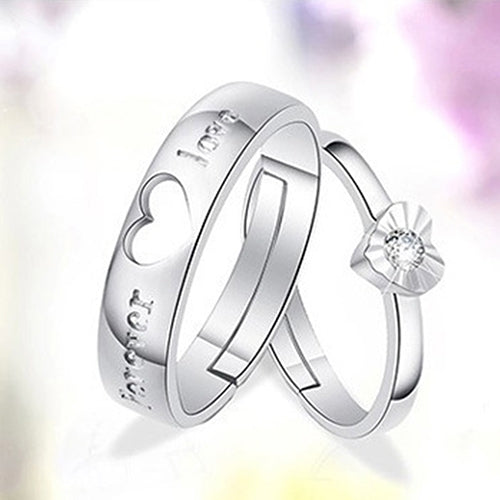 Unisex Fashion Hollow Heart Silver Plated Lovers Couple Open Band Ring Jewelry Image 6