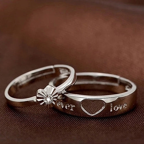 Unisex Fashion Hollow Heart Silver Plated Lovers Couple Open Band Ring Jewelry Image 8