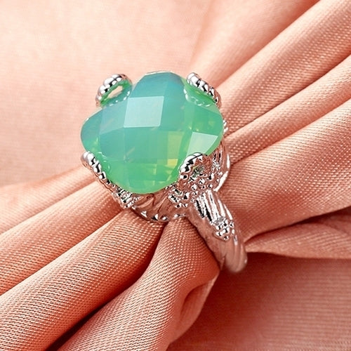 Green Opal Women Wedding Party Jewelry Silver Plated Ring Size 6/7/8/9/10 Image 3