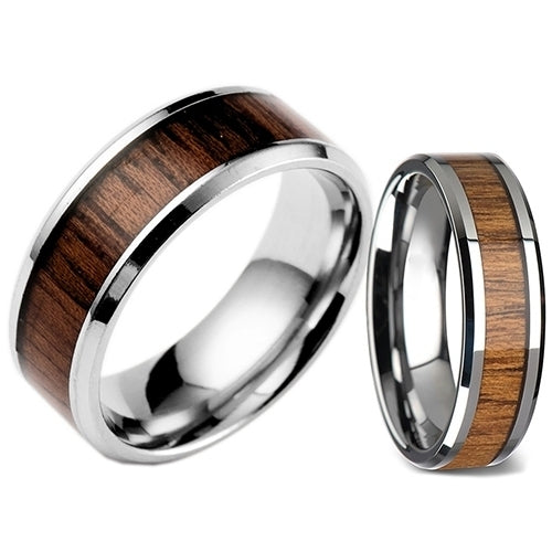 Mens Womens Fashion Creative Wide Band Wood Titanium Steel Ring Size 6-12 Image 1