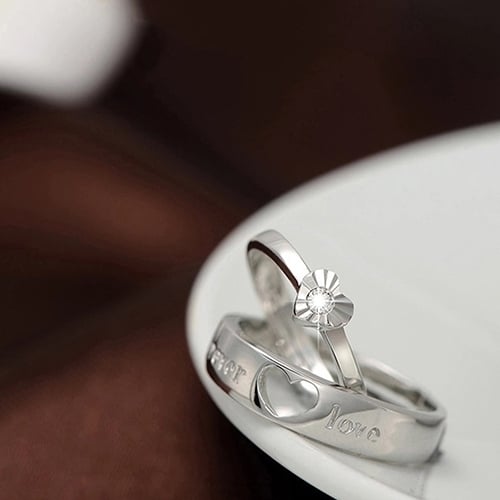 Unisex Fashion Hollow Heart Silver Plated Lovers Couple Open Band Ring Jewelry Image 9