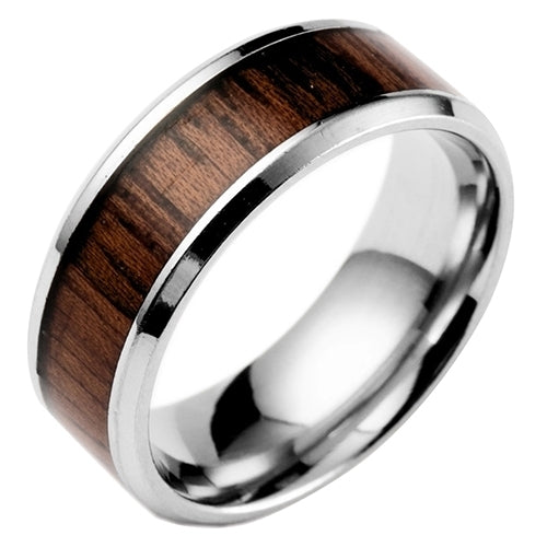 Mens Womens Fashion Creative Wide Band Wood Titanium Steel Ring Size 6-12 Image 2