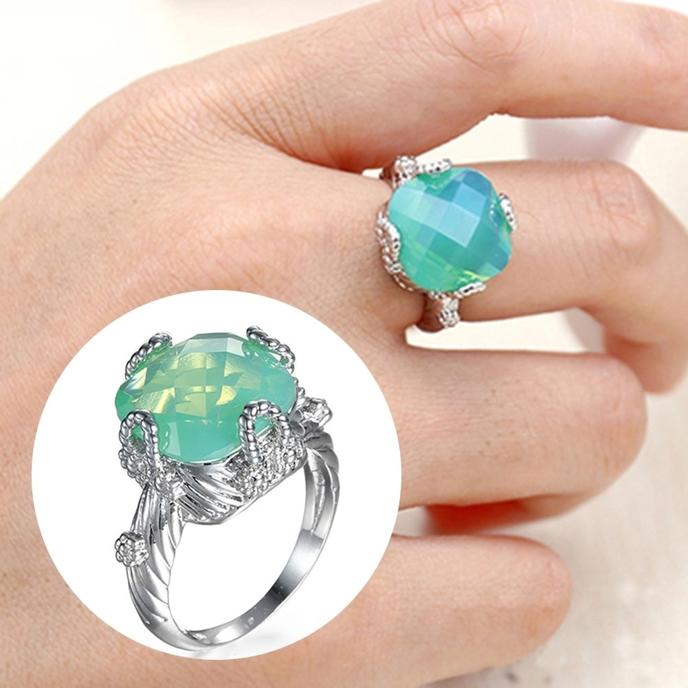 Green Opal Women Wedding Party Jewelry Silver Plated Ring Size 6/7/8/9/10 Image 4