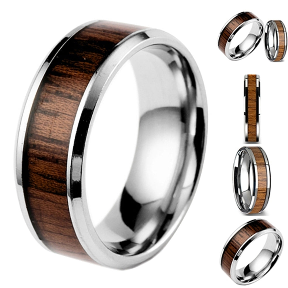 Mens Womens Fashion Creative Wide Band Wood Titanium Steel Ring Size 6-12 Image 4