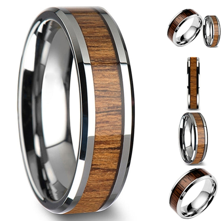 Mens Womens Fashion Creative Wide Band Wood Titanium Steel Ring Size 6-12 Image 6