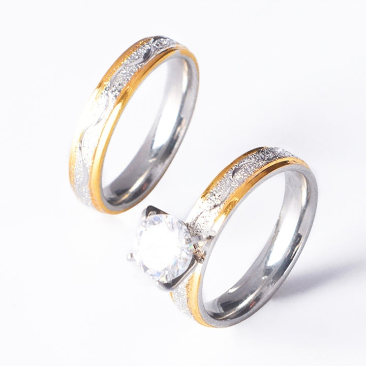 2 Pcs Men Women Creative CZ Inlaid Wedding Bands Lovers Ring Set Bridal Jewelry Image 2