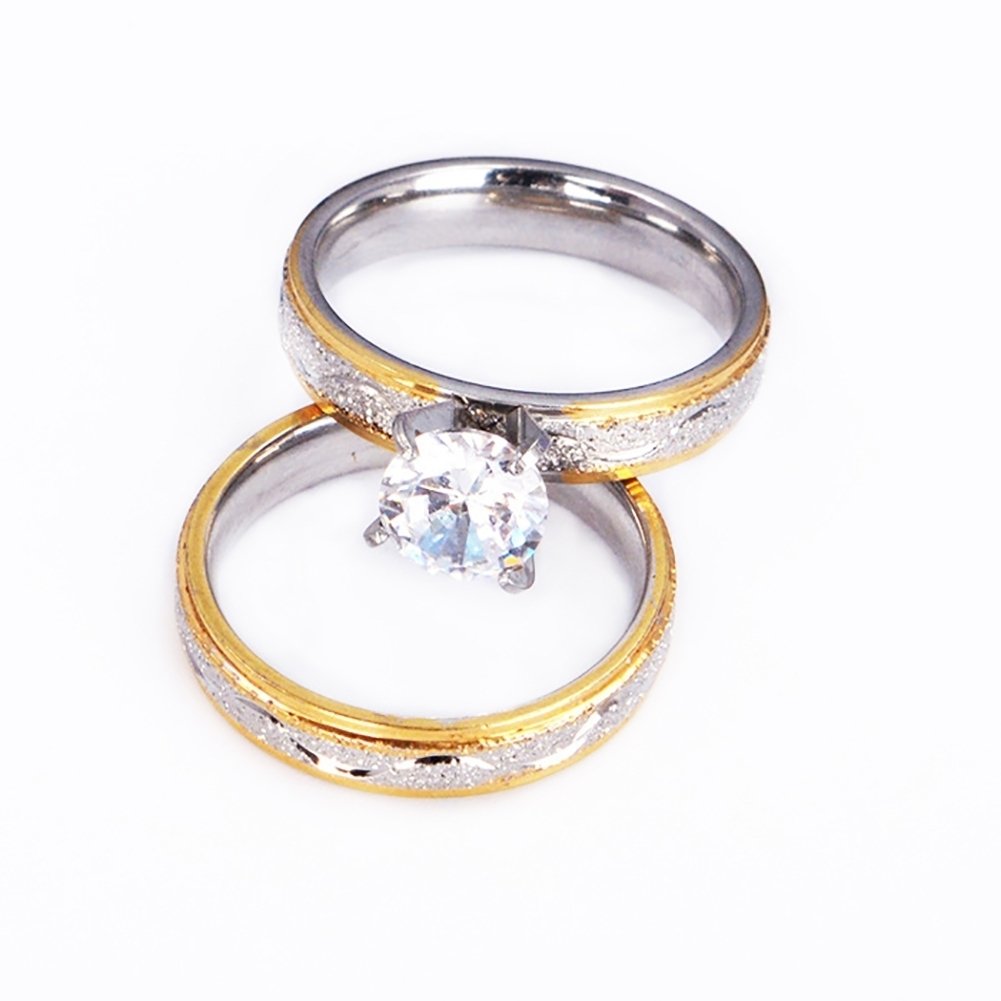 2 Pcs Men Women Creative CZ Inlaid Wedding Bands Lovers Ring Set Bridal Jewelry Image 3