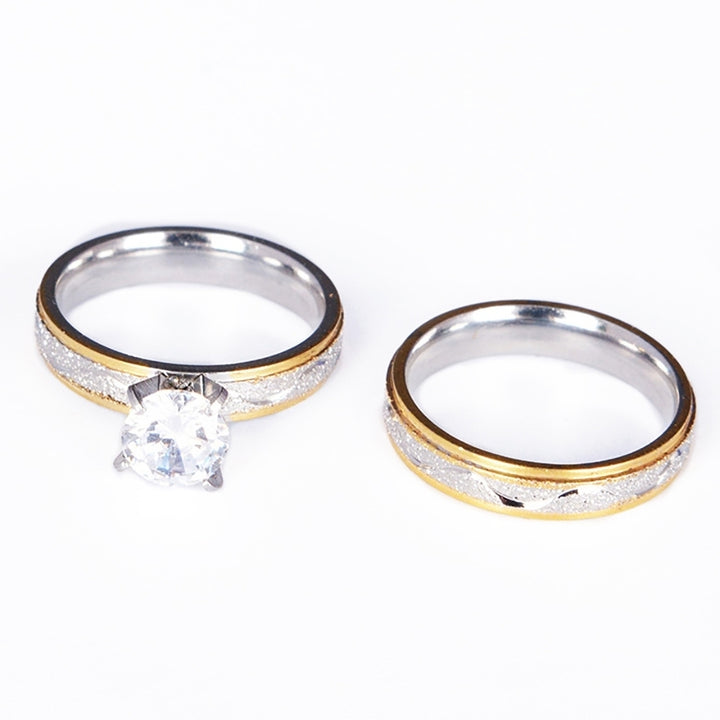 2 Pcs Men Women Creative CZ Inlaid Wedding Bands Lovers Ring Set Bridal Jewelry Image 4