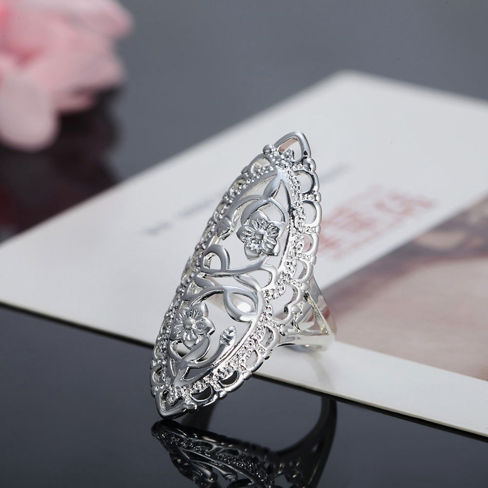 Silver Plated Alloy Hollow Carving Flower Finger Ring Womens Jewelry Gift Image 3