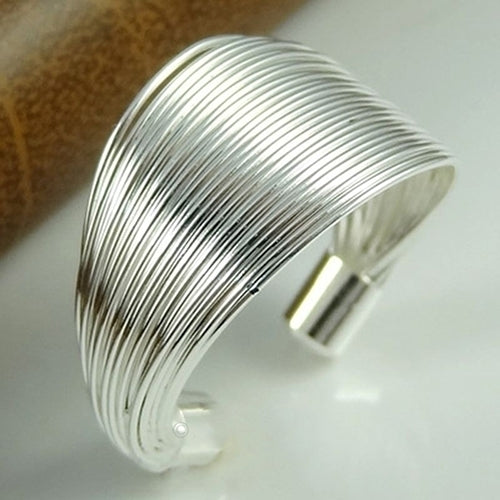 Silver Plated Adjustable Finger Wide Open Ring Multi-lines Girls Fashion Jewelry Image 1