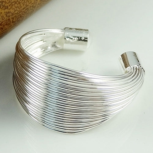 Silver Plated Adjustable Finger Wide Open Ring Multi-lines Girls Fashion Jewelry Image 2