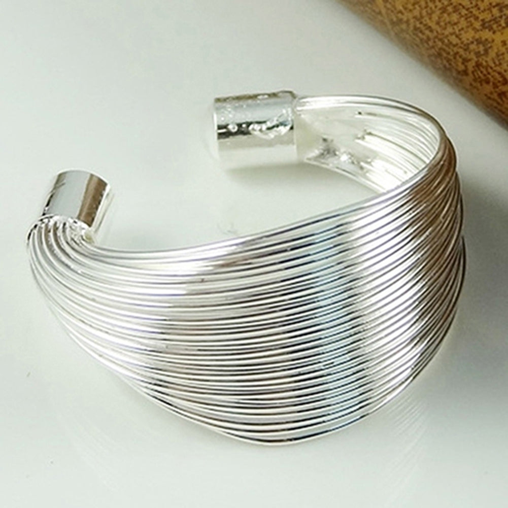 Silver Plated Adjustable Finger Wide Open Ring Multi-lines Girls Fashion Jewelry Image 6