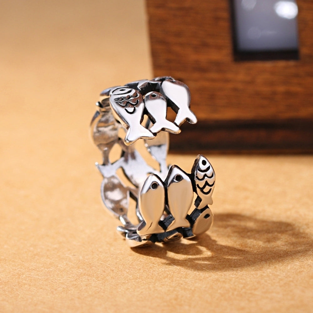 Creative Lovely Fish Silver Plated Opening Finger Ring Womens Jewelry Gift Image 2