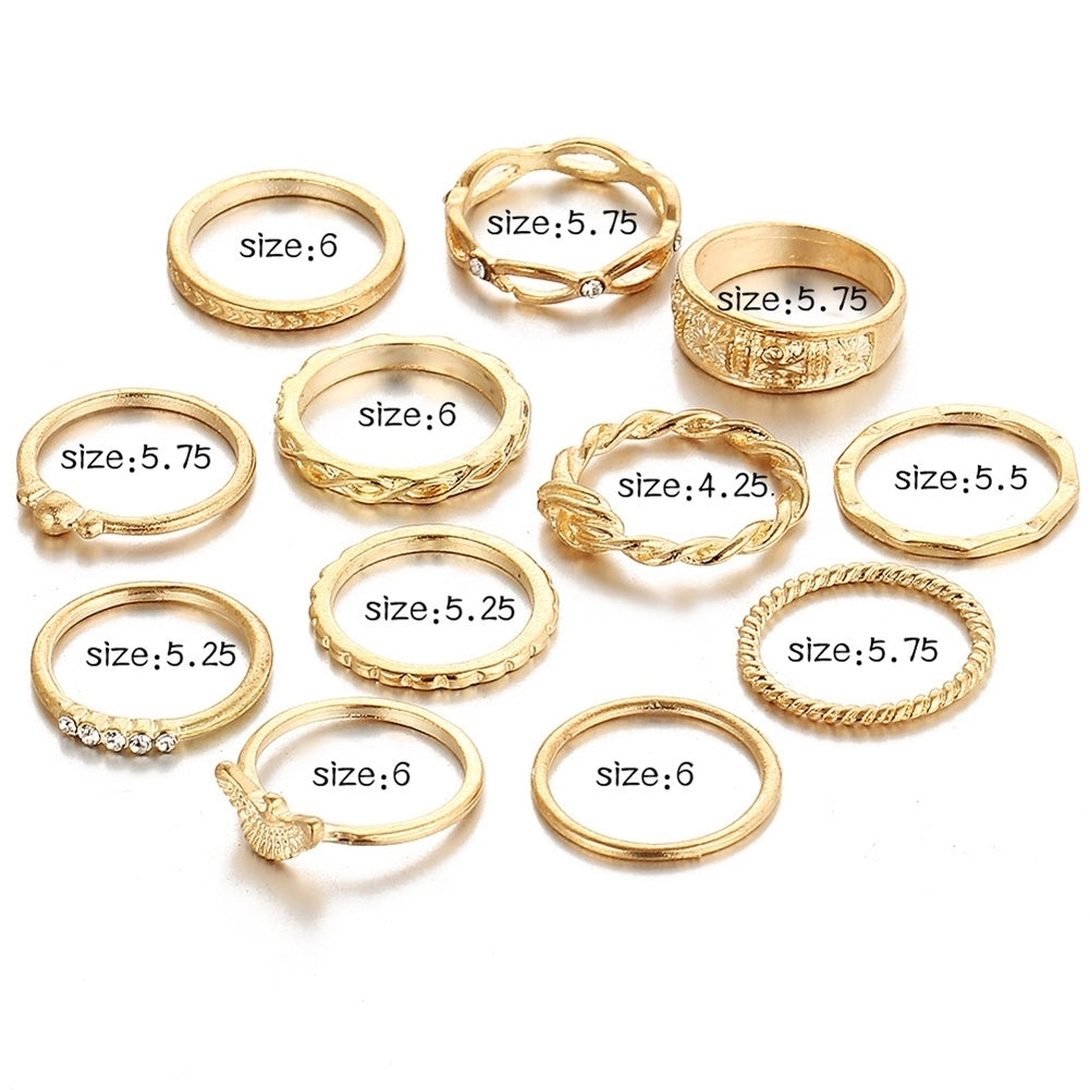 12Pcs Lady Retro Twisted Carved Knuckle Finger Rings Rhinestone Ring Set Jewelry Image 11