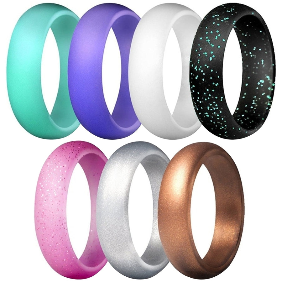 7Pcs Multi Color Fashion Silicone Finger Ring Couple Lover Jewelry Gift Image 1