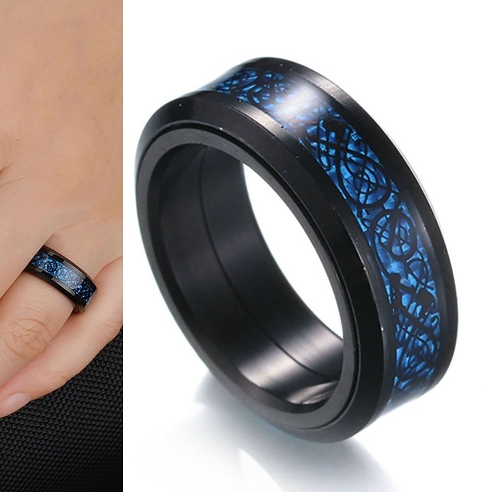 Dragon Rotating Double Layer Stainless Steel Ring Men Punk Finger Jewelry Gift Image 4