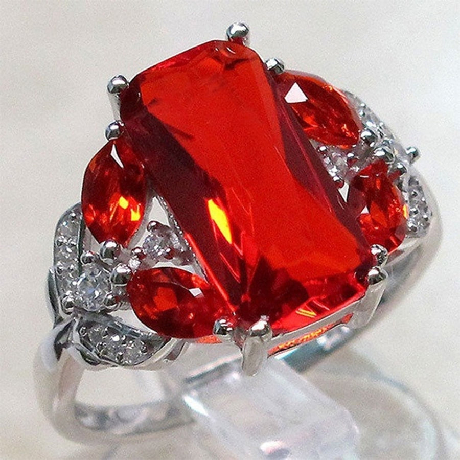 Women Red Square Rhinestone Fashion Finger Ring Engagement Anniversary Jewelry Image 1