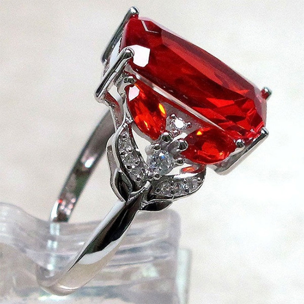 Women Red Square Rhinestone Fashion Finger Ring Engagement Anniversary Jewelry Image 2