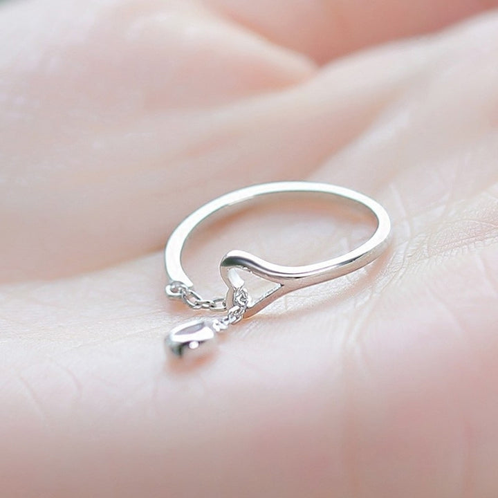 Adjustable Chain Teardrop Cubic Zirconia CZ Hollow Heart Opening Finger Ring Image 12