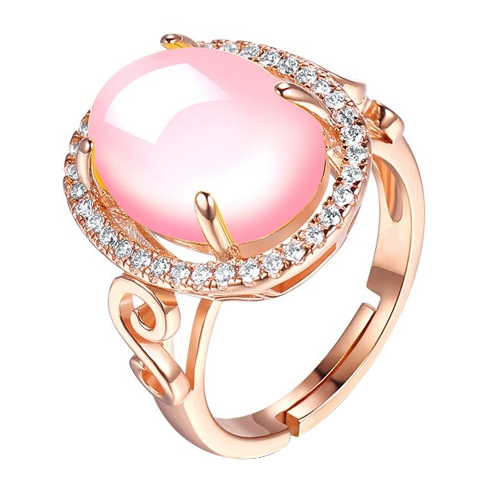 Womens Luxury Fashion Oval Rose Quartz Rhinestone Open Finger Ring Jewelry Gift Image 1