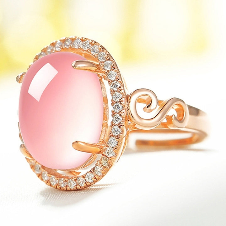 Womens Luxury Fashion Oval Rose Quartz Rhinestone Open Finger Ring Jewelry Gift Image 3