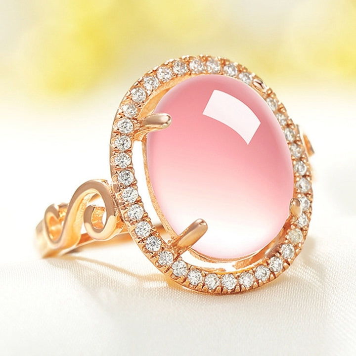 Womens Luxury Fashion Oval Rose Quartz Rhinestone Open Finger Ring Jewelry Gift Image 4