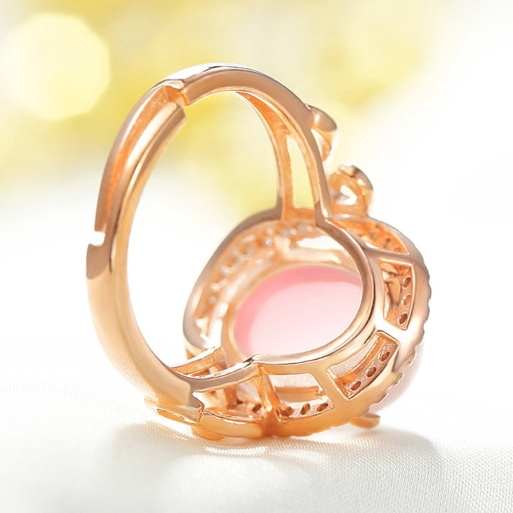 Womens Luxury Fashion Oval Rose Quartz Rhinestone Open Finger Ring Jewelry Gift Image 4