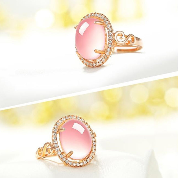 Womens Luxury Fashion Oval Rose Quartz Rhinestone Open Finger Ring Jewelry Gift Image 6