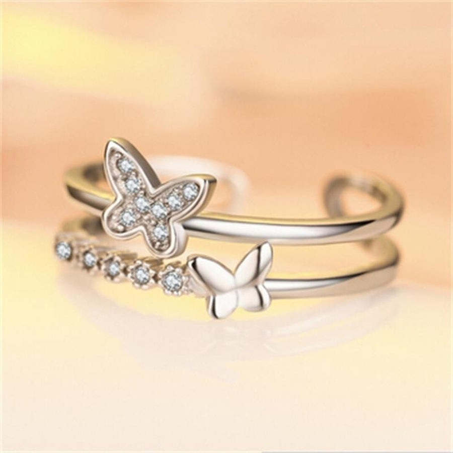 Fashion Lady Sweet Butterfly Charm Adjustable Open Ring Finger Jewelry Xmas Gift Image 1