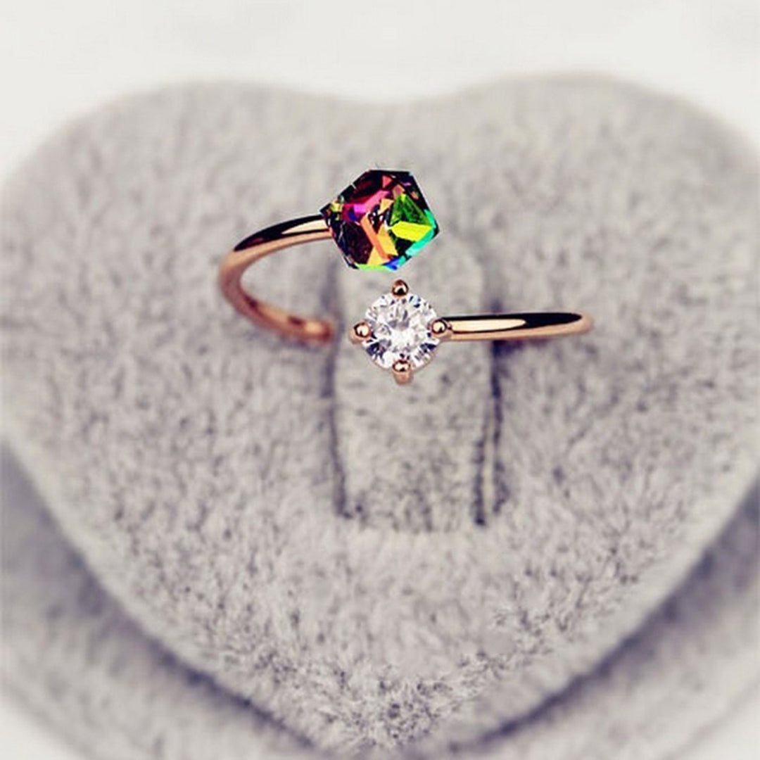 Ring Fade Resistant Multicolor Rhinestone Alloy Adjustable Finger Rings for Engagement Image 1