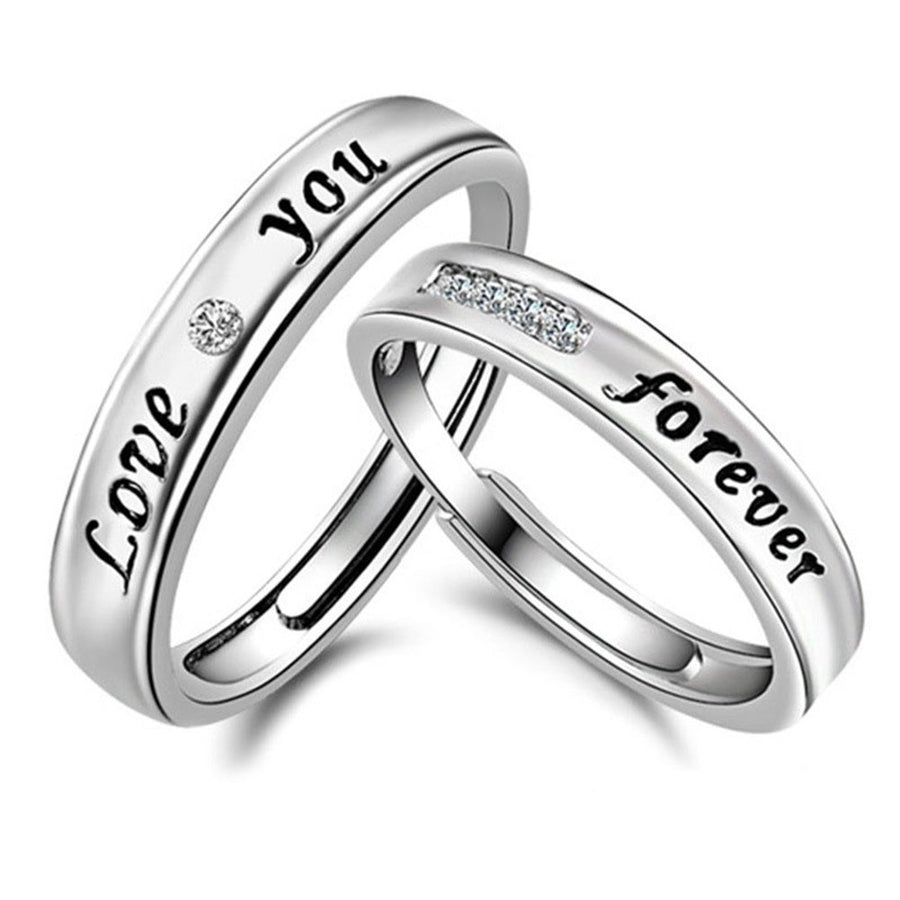 Love You Forever Rhinestone Lover Couple Promise Finger Ring Set Jewelry Gift Image 1