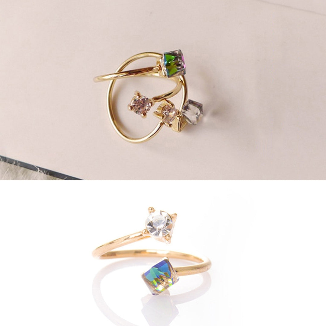 Ring Fade Resistant Multicolor Rhinestone Alloy Adjustable Finger Rings for Engagement Image 3